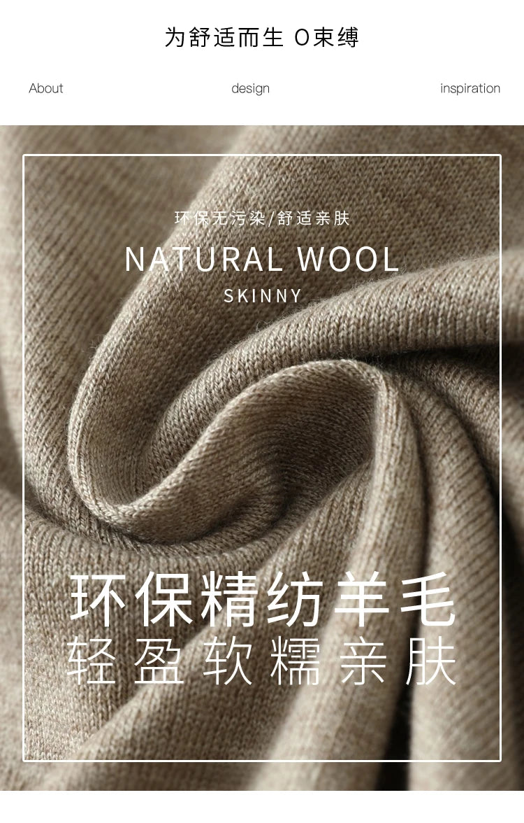 Men's Worsted Wool Kknit Pullover, Business Casual Polo Neck Sweater, Monochromatic Loose Top, Autumn and Winter Fashion, New