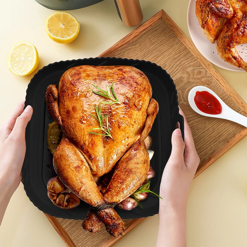 Square Silicone Air Fryer Liner with Divider Non-Stick Easy to Clean Dishwasher Safe Food Riser Holder