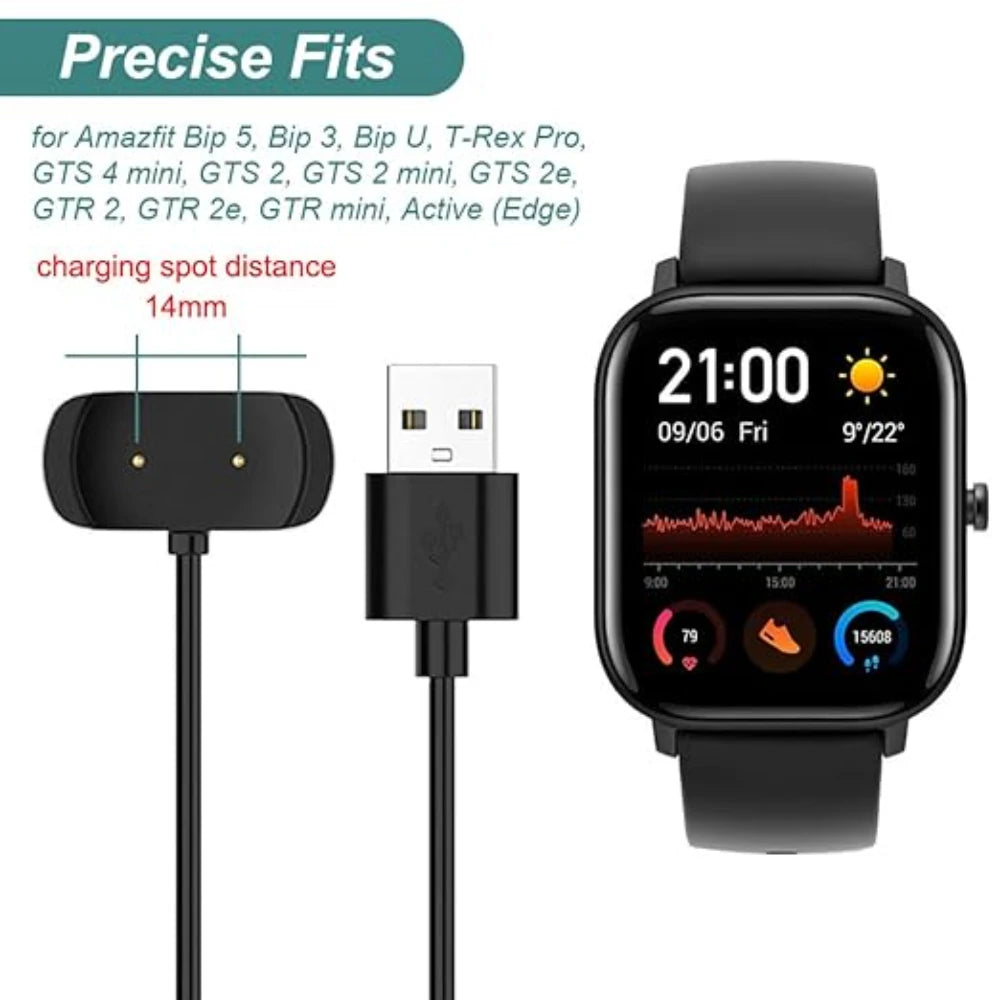 For Amazfit GTS 2 /GTS 2 Mini/GTR 2e/Bip 5/Bip 3/Bip U Charger USB Charger Smart Watch Charging Cable  Replacement Charger