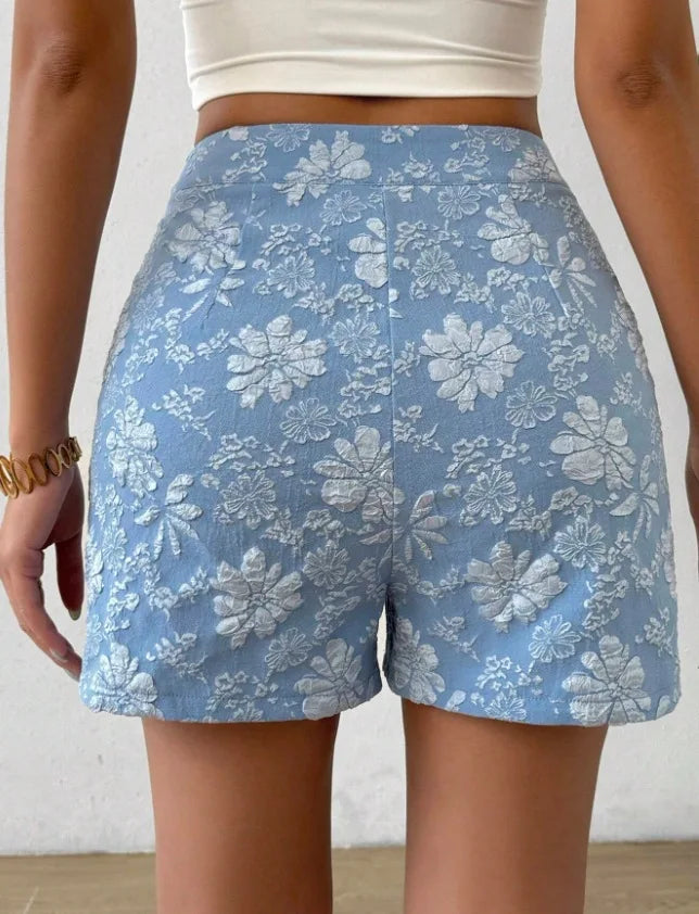 Women's Retro Jacquard High Waist Straight Shorts Summer Breathable Street Casual Hot Pants Versatile Bottoms for Daily Vacation