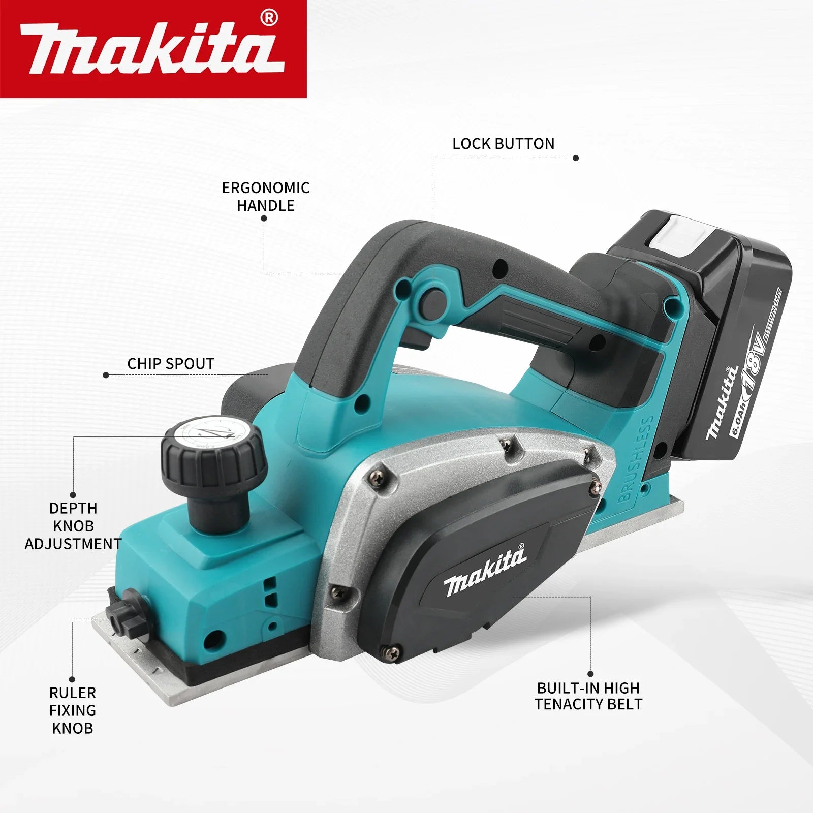 NEW 2026 Makita Electric Planer 82mm Planing Width 650W Power 15000RPM 2.5mm Cutting Depth Ergonomic Grip for DIY Woodworking
