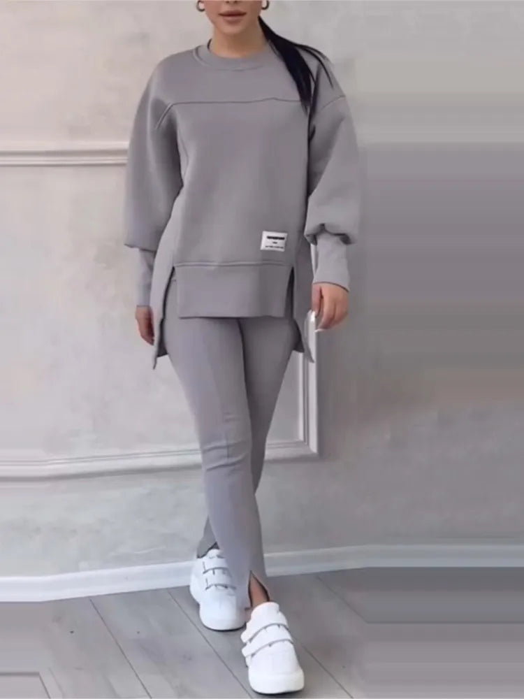New Women's Fashion Casual Sweatshirt + Trousers Cover Autumn Winter O Neck Long-sleeved Hoodie Women's Suit Sports 2piece Set