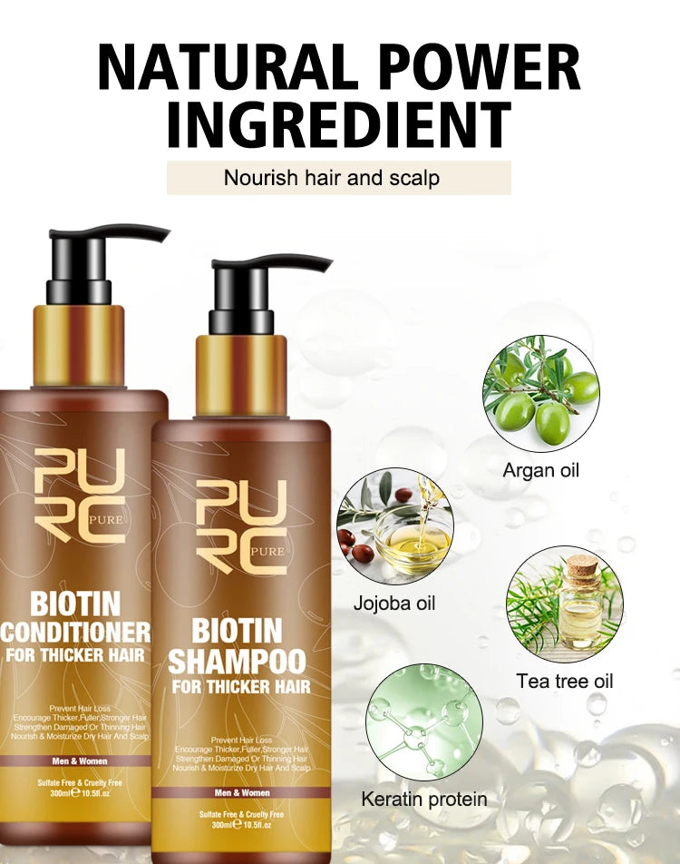 PURC Smoothing Hair Scalp Treatment Hair Shampoo Biotin Hair Oil and Conditioner Set for Men Women Hair Care