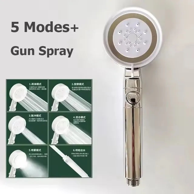 New 5 Modes Large Flow Supercharge Rainfall Shower Head 175mm High Pressure Top Spray Rain Showerhead Set Bathroom Accessories