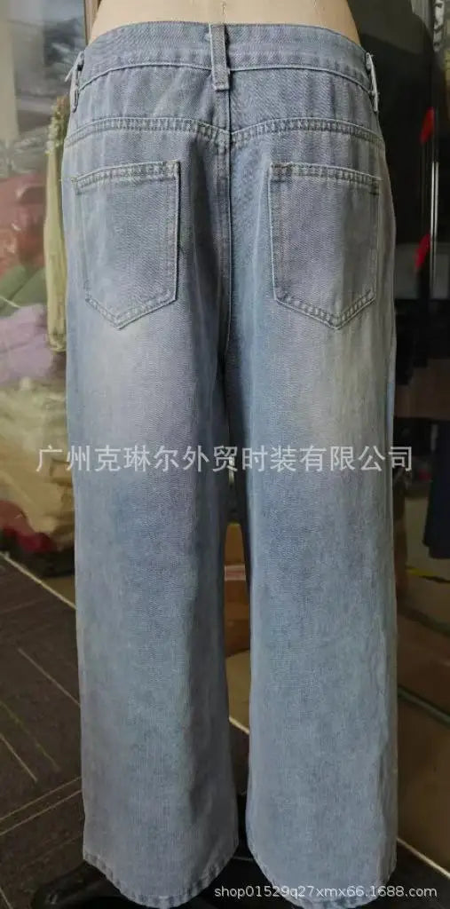 2026 New Fashion Floral Print Wide Leg Jeans Casual Cotton Denim High Waist Nine-Pants Trendy Plus Size Trousers High Street