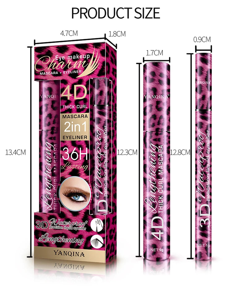 4D Waterproof Mascara & Liquid Eyeliner Set Thick Curling Eye Makeup Cosmetic Kit For Beginners