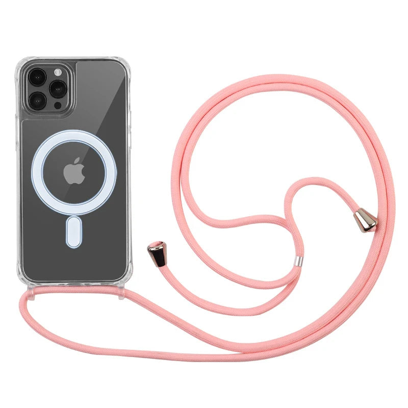 Crossbody Lanyard Clear Magnetic Case For iPhone 18 17 Air 16 15 Plus 14 13 12 Pro Max For Magsafe Acrylic Hard PC Back Cover