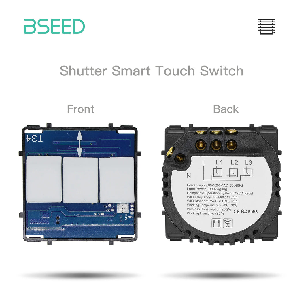 BSEED WIFI Wall Light Switches Glass Panel Parts White Smart Touch Switches Function Parts EU Sockets Power Outlet Parts