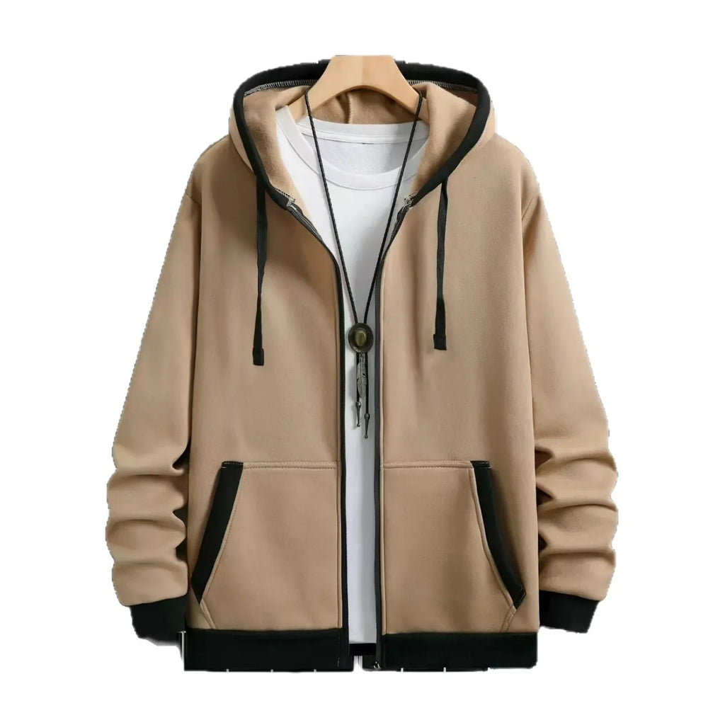 Spring and Autumn Men's Zipper Jacket Warm Windproof Hoodies Thickened Cardigan Sports Long Sleeve Sweatshirts Hooded Coat