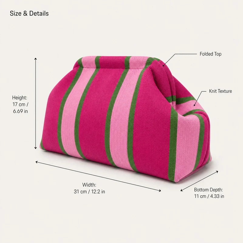 Women'S Striped Knit Clutch Bag Color Block Soft Pouch Handbag Large Capacity Foldable Purse For Party Dinner Daily