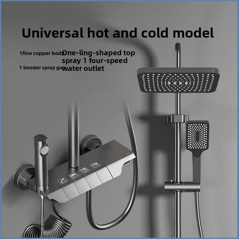 Luxury Shower System for Bathroom Wall Mount Smart Temperature Display Rainlfall Shower Faucet Set Piano Key 4 Ways Water Outlet