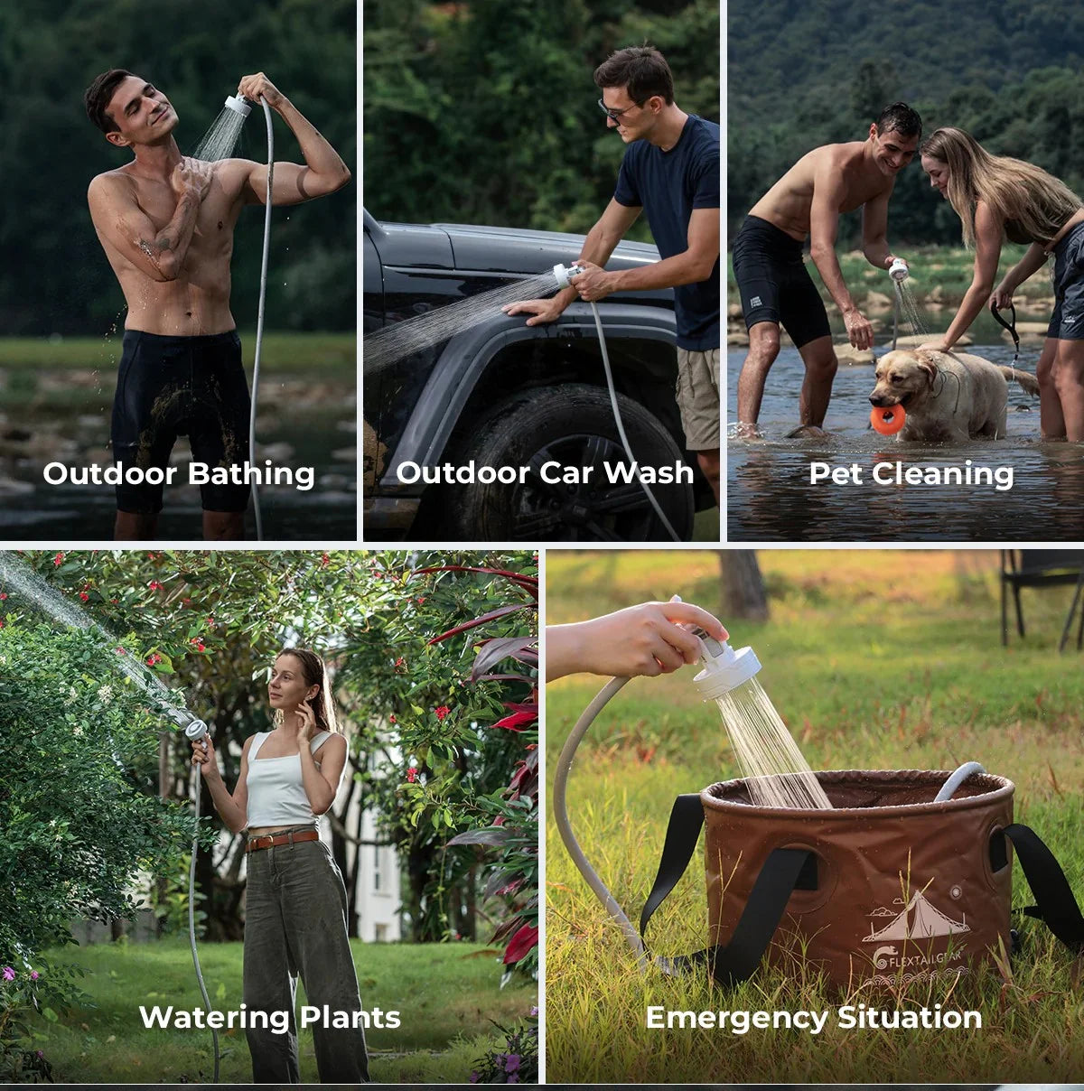 FLEXTAIL MAX SHOWER Ultralight Rechargeable Outdoor Shower Pump, Portable Camping Travel Shower with USB-C Water Pump for Hiking