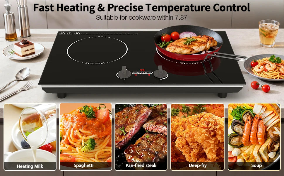 Electric Stove 2 Burner Induction Cooktop with 9 Power Levels Kids Lock Timer