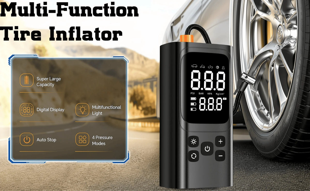 Portable Tire Inflator Air Compressor Electric Air Pump with Digital Pressure Display for Car Bike Motorcycle Ball Inflatables Compact Air Compressor for Home Travel Emergency Use