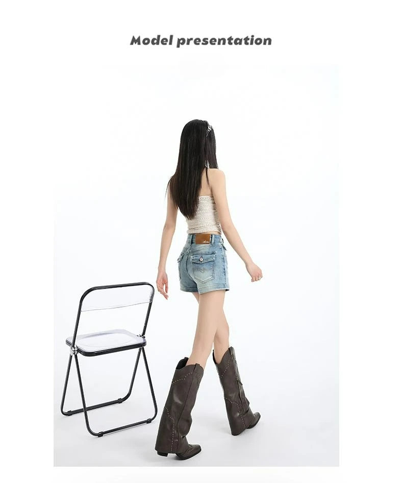 Women’s Denim Shorts Jorts Drawstring Elastic Slimming Short Denim Pants Summer Casual Loose Jeans with Pockets Versatile Jeans