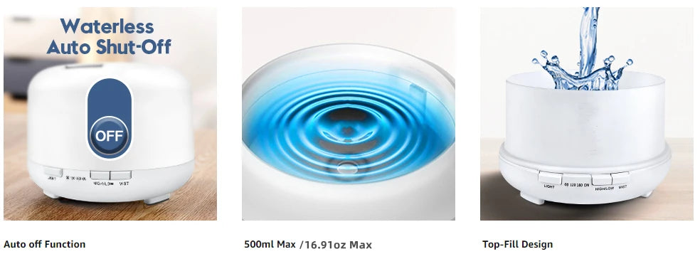 Aroma Diffuser Air Humidifier, Quiet 5-in-1 Premium Humidifier, Home Fragrance Aroma Diffuser with 7 LED Color Changing Light