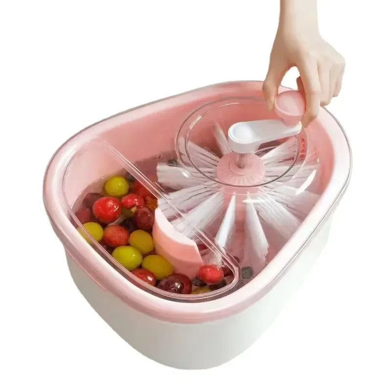 Vegetable and Fruit Washing Machine With Bowl Cover Drain Basket Full Side Rotation Cleaning Kitchen Accessories