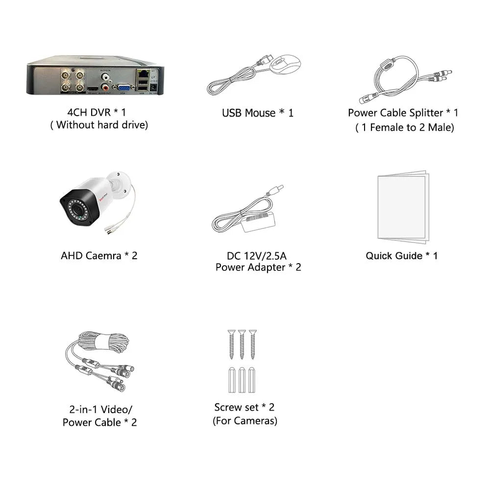 1080P 720P Security Camera System 2MP/1MP AHD Kits 4CH 5in1 DVR With 2PCS Video Surveillance Camera Waterproof Night Vision