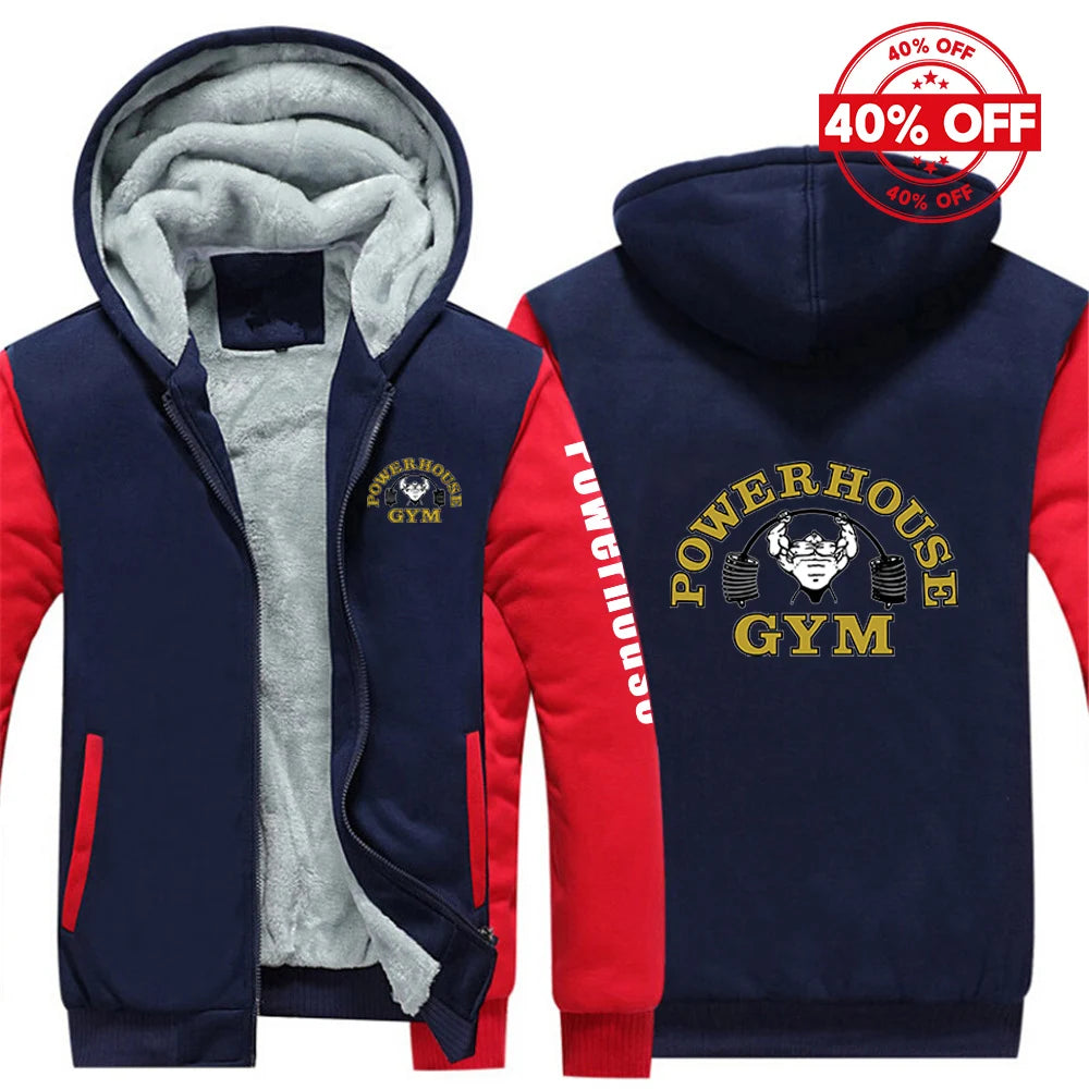 2025 Autumn And Winter Man's Fashion Brand Contrast Color Jacket Hoodies Powerhouse Gym Logo Logo Print Comfortable Warm Coat