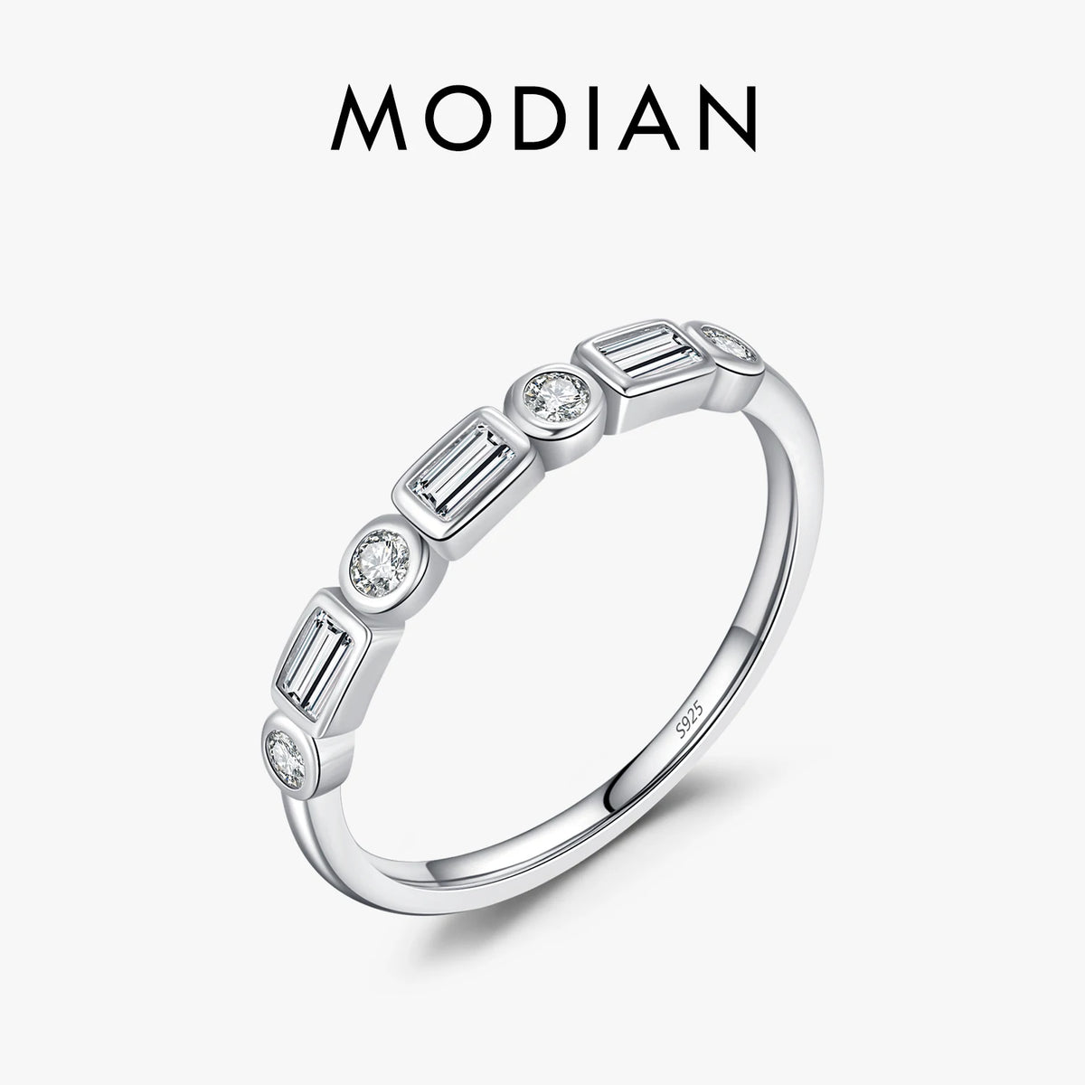MODIAN 925 Sterling Silver Fashion Round Rectangle Dazzling Clear CZ Band Ring For Women Wedding Engagement Fine Jewelry