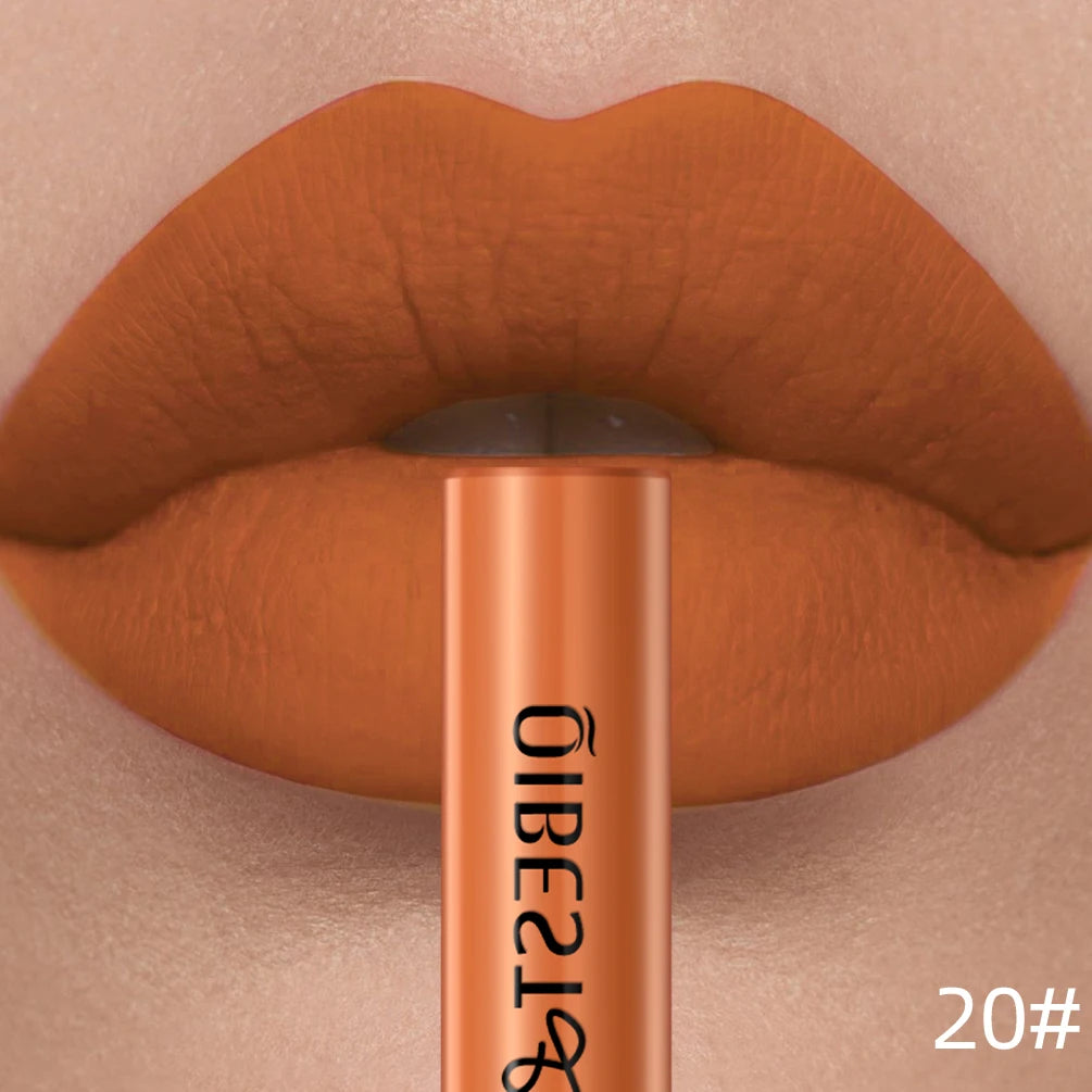 QIBEST Sexy Red Lip Gloss Long Lasting Velvet Matte Liquid Lipstick Waterproof Lip Makeup Nonstick Cup Purple Lip Tint Black