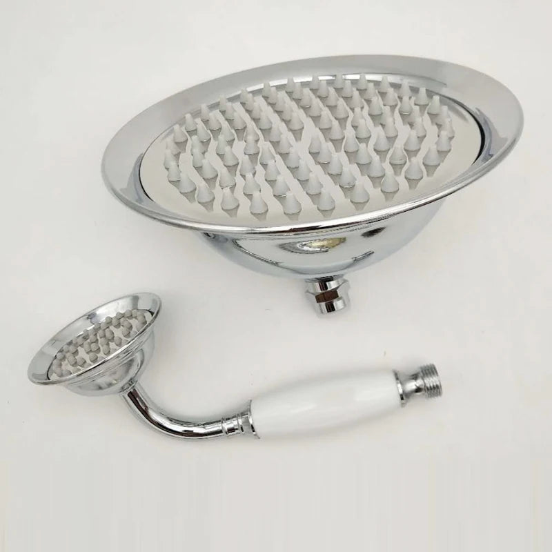 8 Inch Round Ceramic Handle Shower Head Bathroom Solid Brass Copper Rain Shower Head Waterall Hand Shower