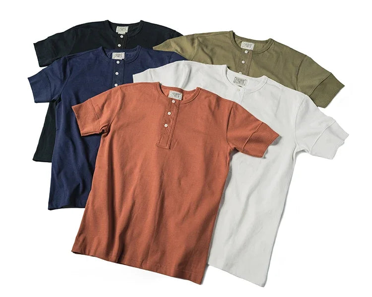 Bronson Vintage Short Sleeve Henley T-Shirt Retro Style Mens Cotton Tee Shirt