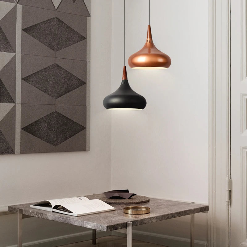 GEW Nordic Modern Funnel Pendant Light Wood Aluminum E27 Multi Color Hanging Lamp for Dining Kitchen Island Bedside