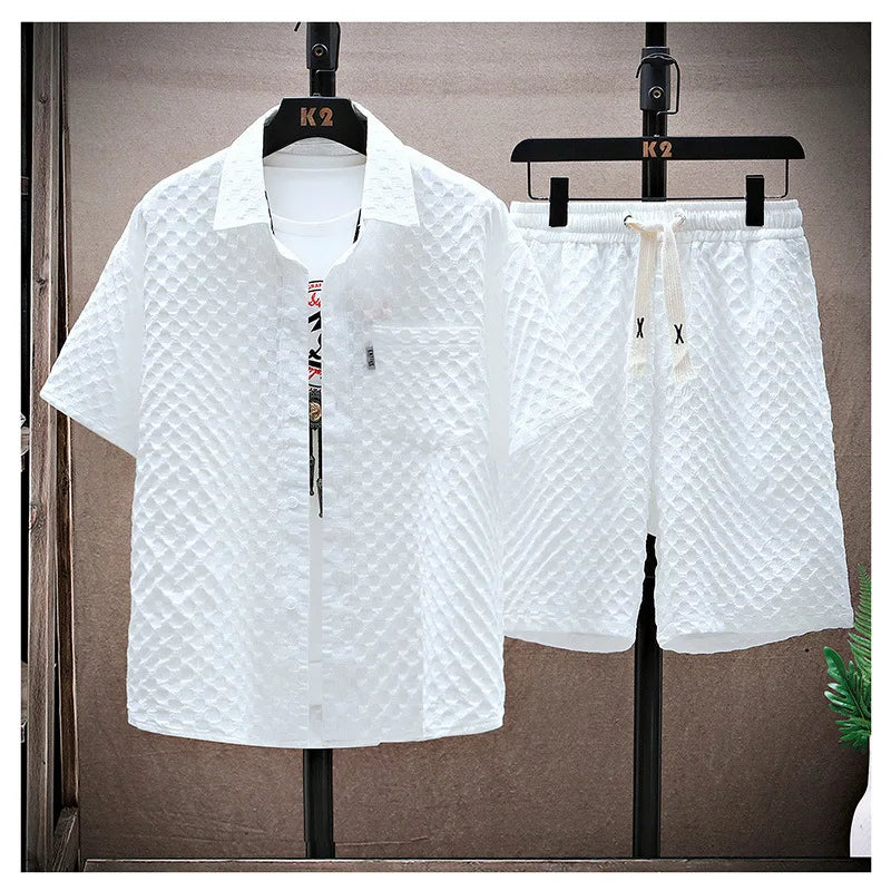 2025 Fashion Men's Sportswear Set Breathable Short Sleeve Casual Pants Retro Street Style Lightweight Summer Wear
