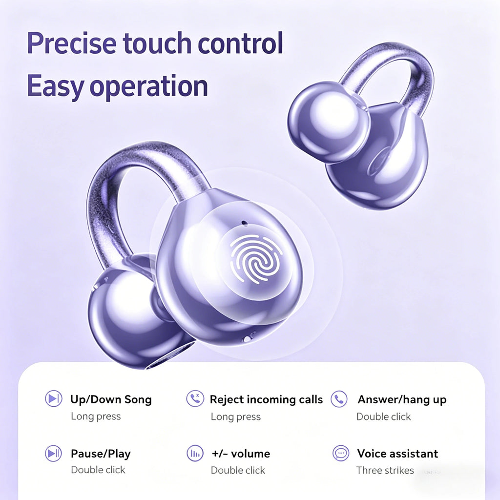 Wireless Clip Headphones Bluetooth Headset Handsfree Noise Canceling Earphones Clip Ear Music Sports Gaming Earplugs With Mic