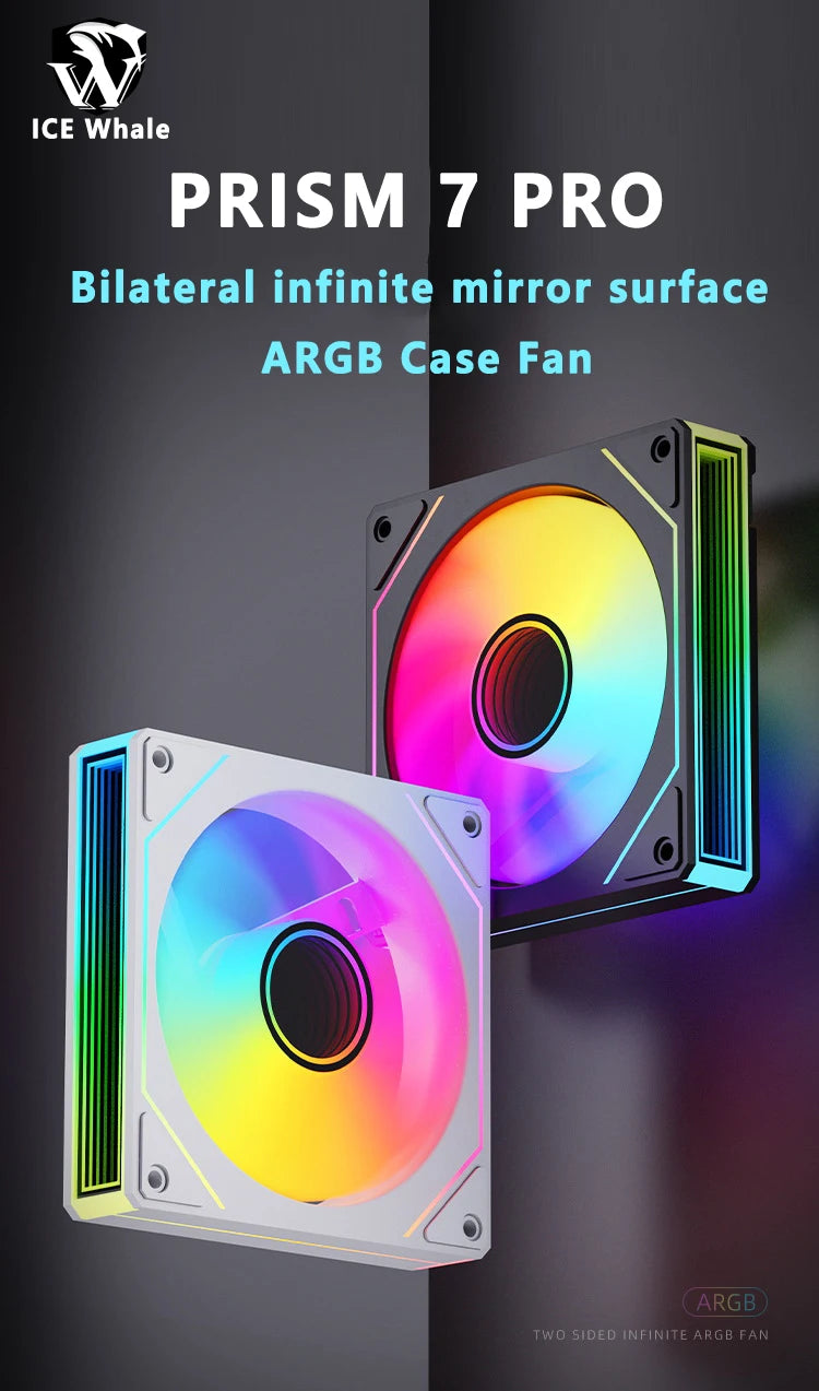 ICE Whale Prism 7 PRO ARGB PC Case Fan 120mm Infinity Mirror Design Motherboard Lighting Sync 4PIN PWM CPU Cooler Fan Ventilador