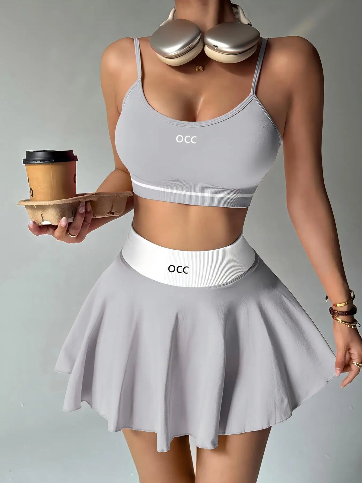 Yoga bra, high waisted tennis skirt, running and fitness pleated skirt, two-piece set, women's comfortable tennis skirt