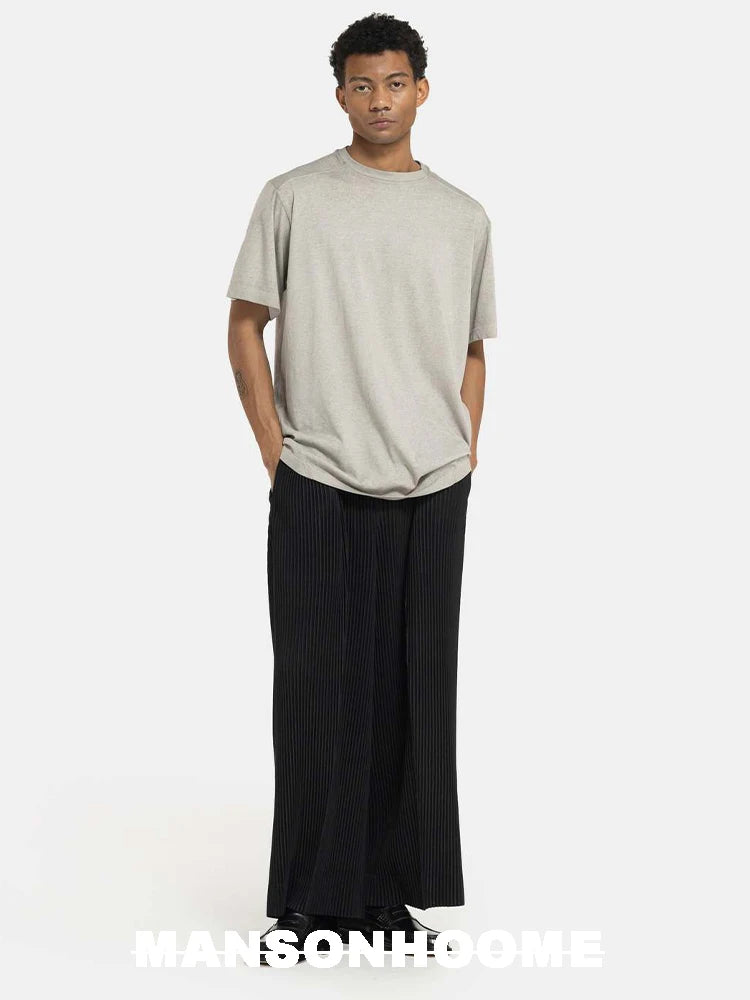 Miyake Fold 2025 Spring/summer New Relaxed Men's Casual Pants Solid Color Seam Wide Leg Pants