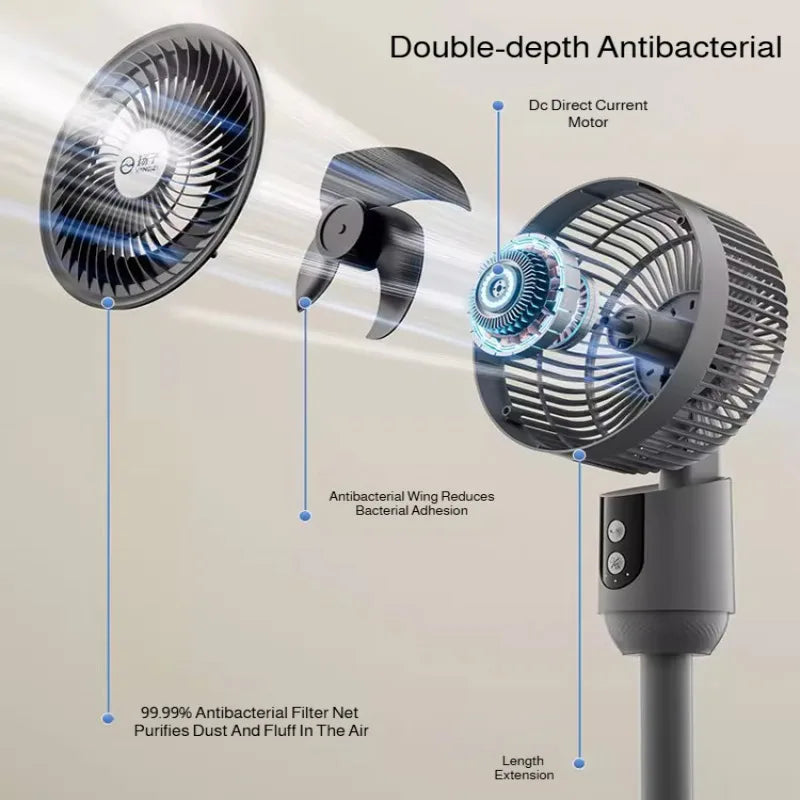 Household floor fan three-speed wind silent electric fan floor fan high wind air circulation fan dual-purpose adjustable fan