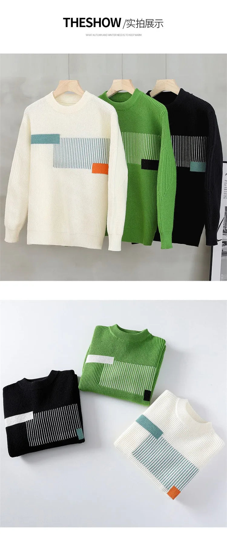 2025 Men's Sweater Fashion Pattern Autumn/Winter Knitted Sweater Fashion High Street Pullover Outdoor Loose Warm Thick