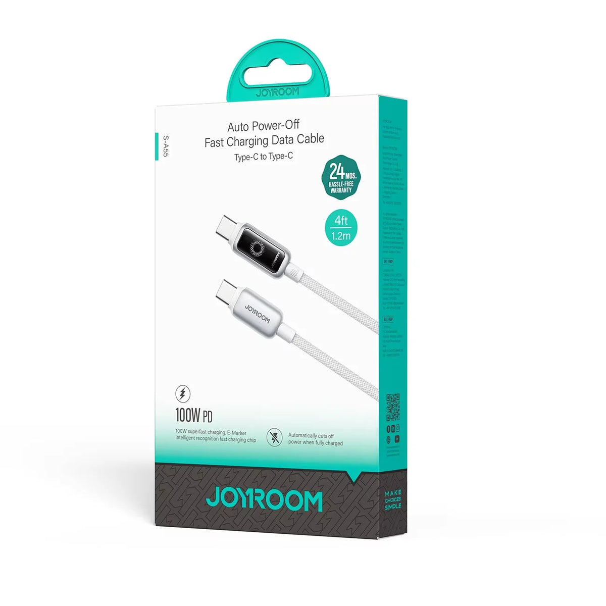 JOYROOM Smart Safe 100W PD Fast Charging Cable - USB-C with Auto-Shutoff, LED Indicator & Smart Chip for iPhone 17/16/15