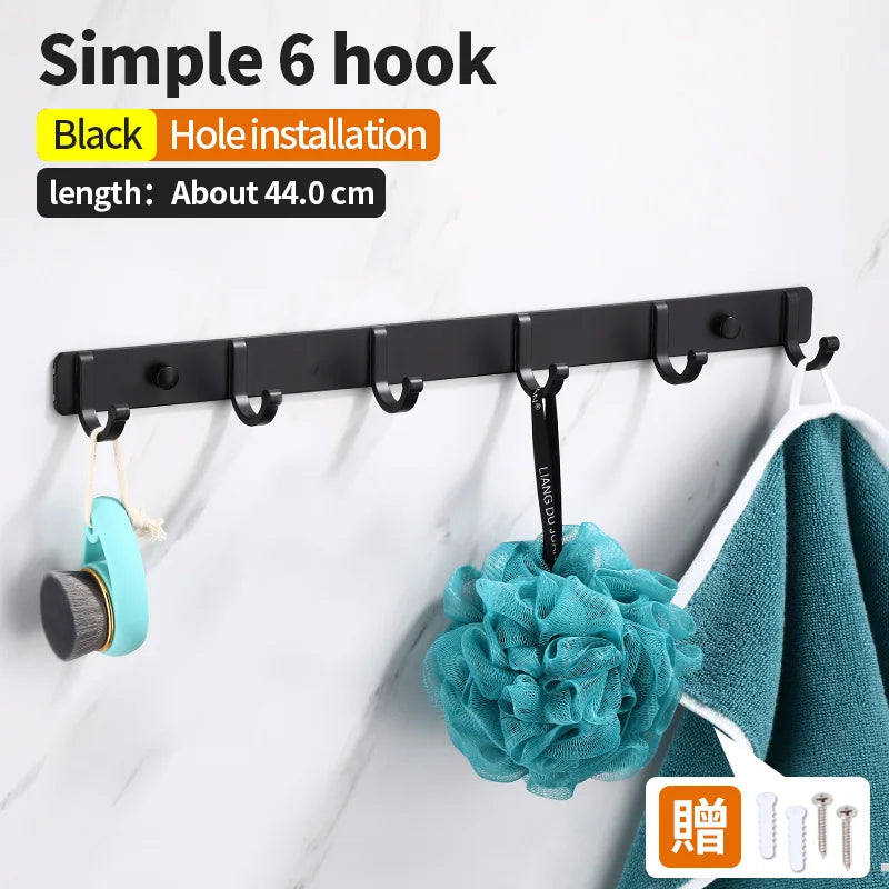 Black Robe Hook for Bathroom Kitchen Home Wall Mounted Creative Door Coat Clothes Towel Key Holder Hanger Storage 3 4 5 6 Hooks