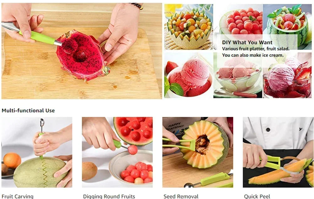 4 in 1 Melon Cutter Scoop Fruit Carving Knife Fruit Cutter Dig Pulp Separator Kitchen Gadgets Acces
