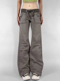 Distressed Cargo Jeans Women Streetwear Low Rise Grunge Pants Pocket Denim Y2k Clothes Pantalones De Mujer Roupas Femininas