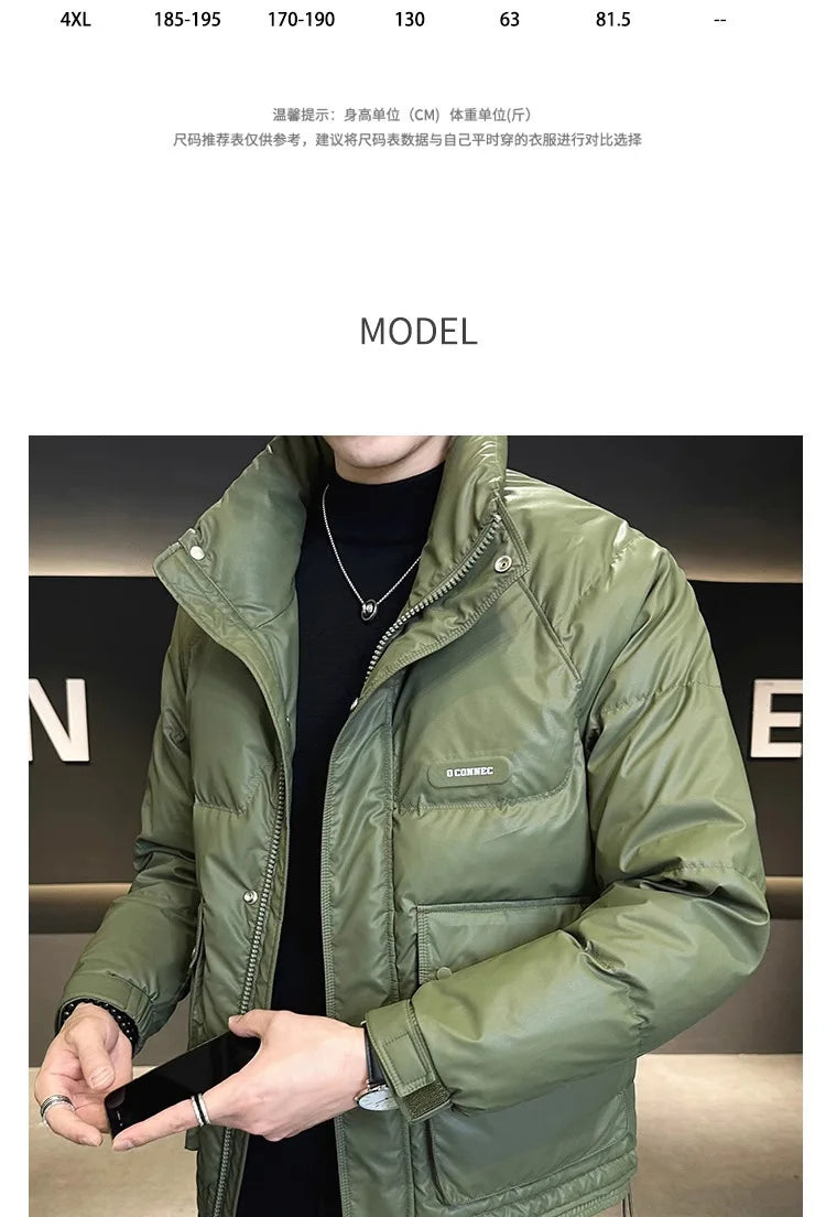 Autumn Winter Fashion Lightweight Down Jacket Men Trendy Short Stand Collar Thickened Warm Cold-Proof White Duck Down Jacket