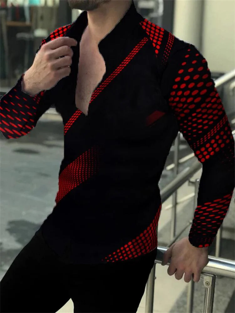2023 New Men's Luxury Social Shirt Lapel Button Shirt Casual Printing Long-Sleeved Men's Club Prom Cardigan Street Top