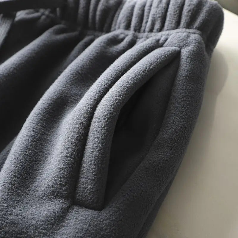 Fleece and Lambswool Men Sweatpants Winter Embroidery Thick Warm Double-sided Velvet Windproof Thermo Trousers Soft Harem Pants