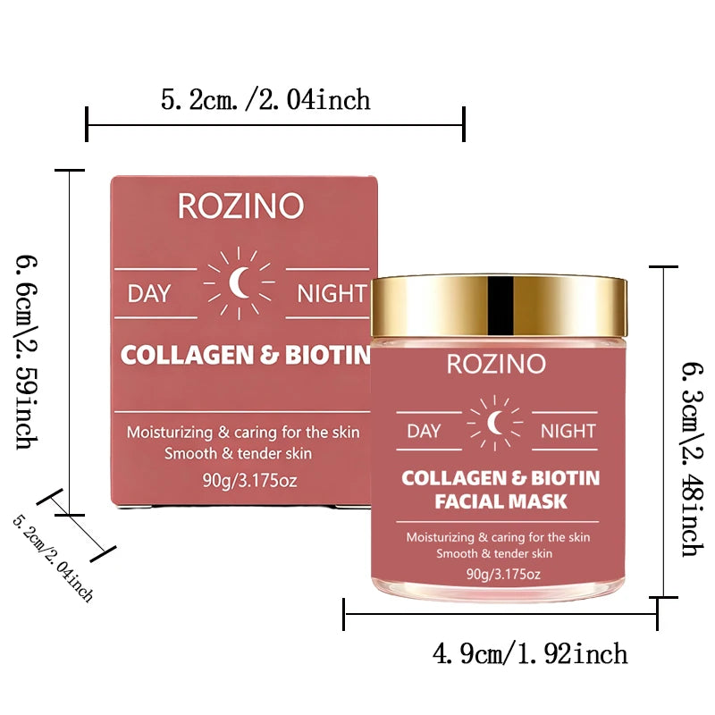 90g Large-Capacity Biotin Collagen Day and Night Mask, Peel-Off Mask, Deeply Hydrating, Keeps Skin Moisturized and Plump, Tightens Skin, Brightens Skin Tone, and Gives Skin a Youthful Glow Suitable for Daily Use and as a Holi