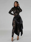 Spring Elegant Woman Jumpsuit Sexy Transparent Lace Full-length Jumpsuit Long Sleeve Jumpsuit with Dress Wholesale Dropshipping