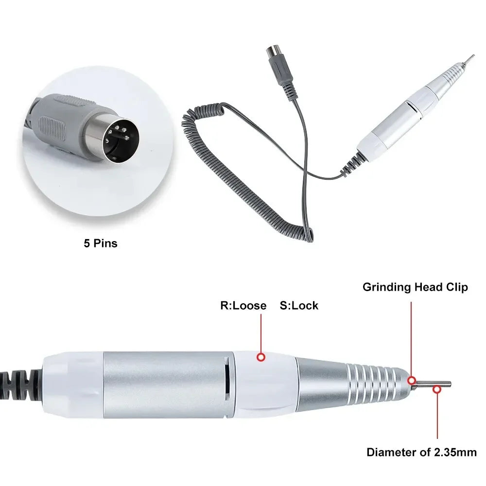 Professional Electric Nail Drill Handle 35000RPM Nail Art Drill Handpiece File Polish Grind Machine Manicure Drill Accessory