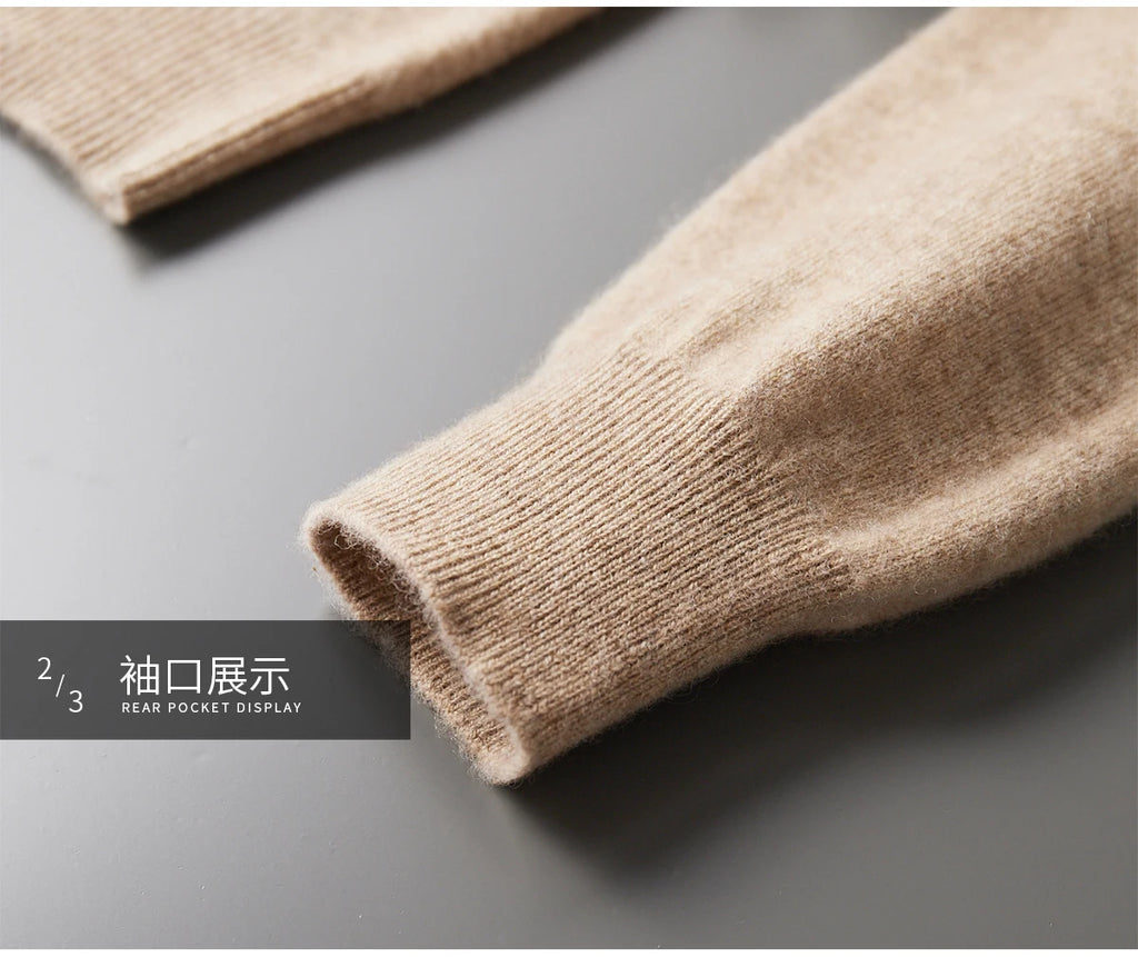 Men's 100% Merino Wool Two-piece Suit Knitting Hooded Collar Pullover and  Wide-leg Pant Autumn Winter Thickened Warm Sweater