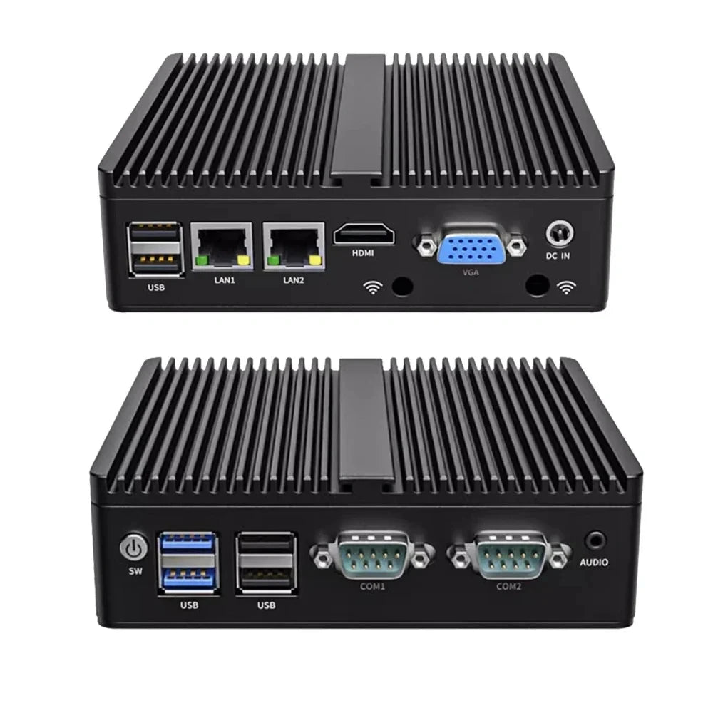 Metal Case Fanless Industrial Mini PC Intel N2840 Desktop Computer Pfsense Mini Server DDR3L Msata SSD 2Lan 2COM VGA HD Display