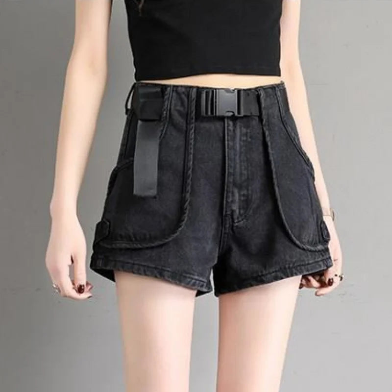 Punk Womens Denim Shorts Cargo Black Biker Short Pants For Women To Wear With Waist Pocket Outdoor Offer High Quality Hot Jeans
