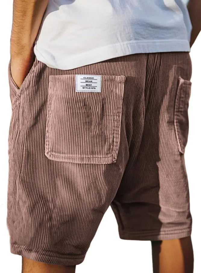 Summer New Men's Corduroy Shorts Fashion American Style Multi Pocket Pants Embroidered Logo Retro Straight Leg Shorts For Male