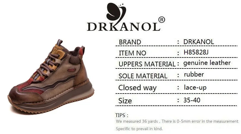 DRKANOL 2026 Women Boots Autumn Winter Mixed Colors Genuine Cow Leather Warm Ankle Boots Ladies High Top Casual Sneakers Shoes